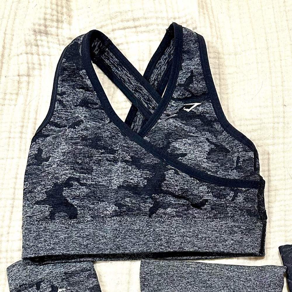 Gymshark black Camo sports bra in size small